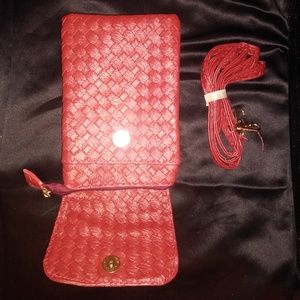 Red Woven Leather Look Crossbody